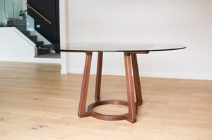 Walnut & Glass Round Dining Table | Pedestal Table